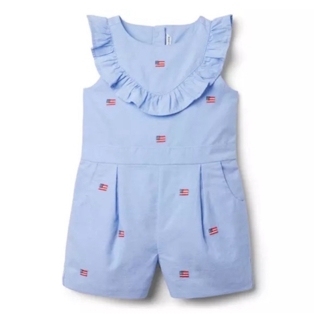 Janie And Jack EMBROIDERED FLAG RUFFLE ROMPER size 8. NWT